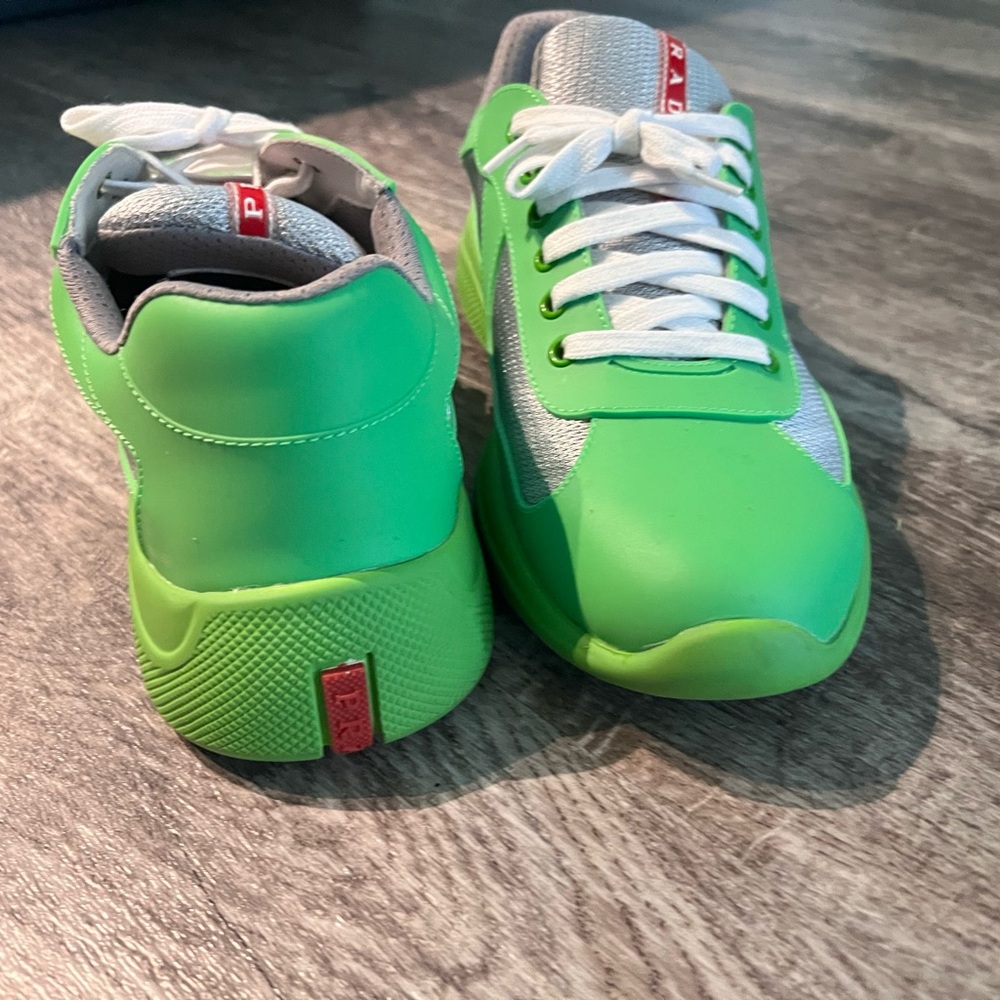 Prada Men's Lime Green and Gray Sneakers Size 10 - Picture 5 of 8